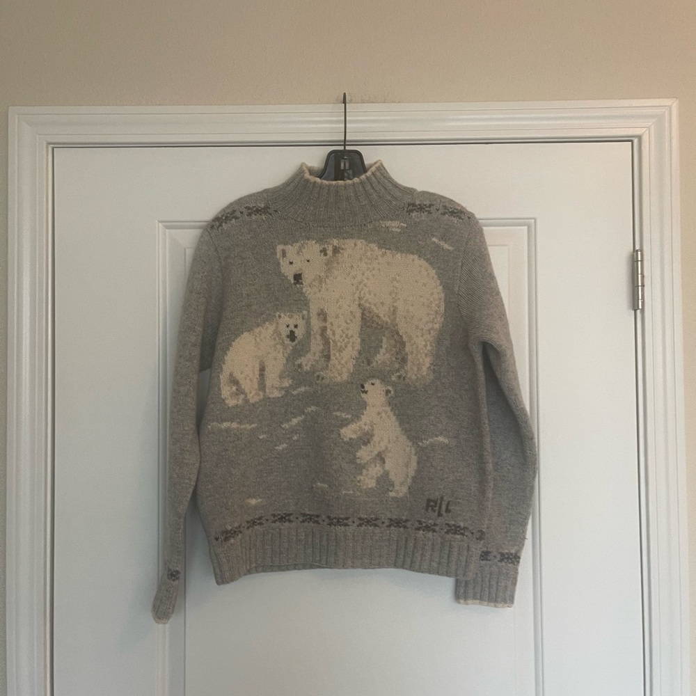 Vintage Lauren Ralph Lauren Lambs Wool Polar Bear Pattern Knit Sweater Worn RL S